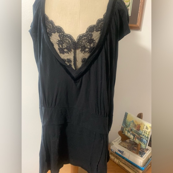 DKNY Black V-neck Top with Lace Trim - Picture 9 of 11